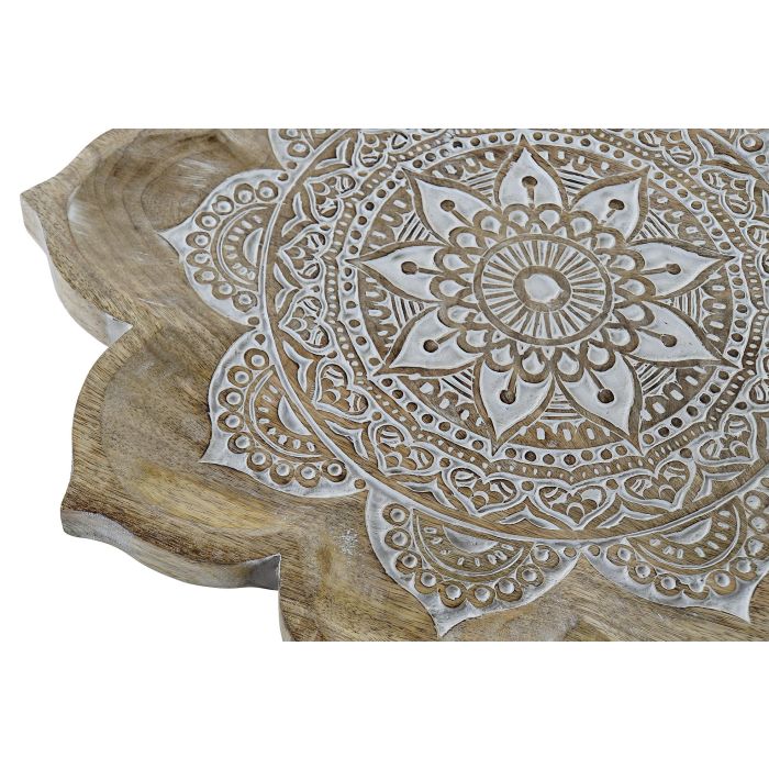 DKD Home Decor Centro de Mesa Indio Natural Mango Mandala 46 x 46 x 4 cm (2 Unidades) 1