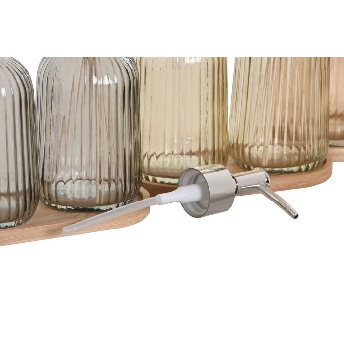 Set de Baño Home ESPRIT Gris Naranja Ambar Bambú Cristal 3 Piezas 3