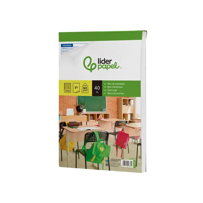 Liderpapel Bloc examen cuadro 4mm folio 40 hojas 60g/m2 3