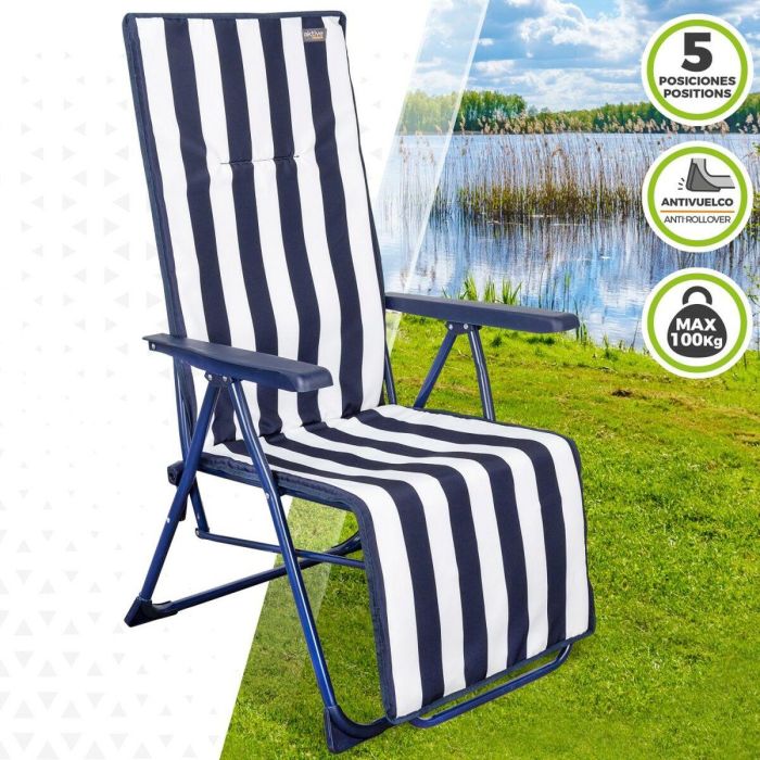 Tumbona Aktive Blanco Azul marino Reclinable A rayas 147 x 70 x 48 cm (2 Unidades) 3 Tumbona Aktive Blanco Azul marino Reclinable A rayas 147 x 70 x 48 cm (2 Unidades) 3