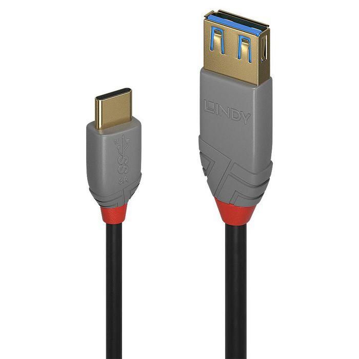 Lindy 0.15m USB 3.2 Type C to A Adapter Cable, 10Gbps, Anthra Line Lindy 0.15m USB 3.2 Type C to A Adapter Cable, 10Gbps, Anthra Line