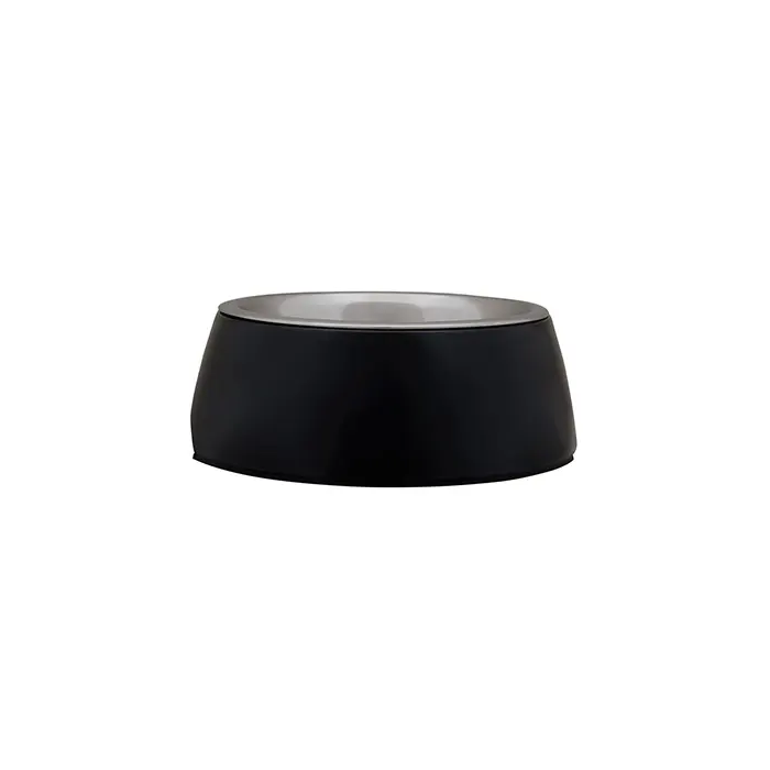 Freedog Bowl de Melamina con Acero Inoxidable, Negro, Tamaño S 13 cm - 210 mL