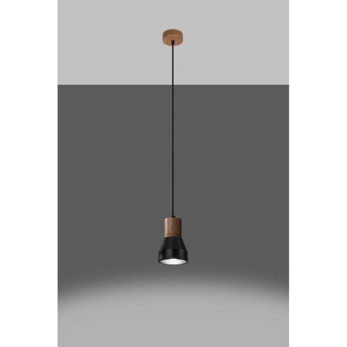 Lámpara Colgante QUBIC de Madera y Hormigón, Diseño Moderno Industrial - Negro/Madera-Gris [SOL-SL.0963] 2