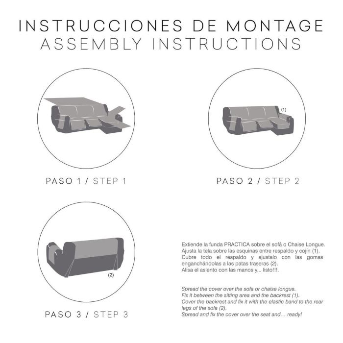 Funda para chaise longue de brazo corto derecho Eysa MONTBLANC Gris 100 x 110 x 240 cm 3