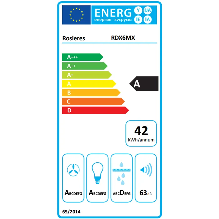 Rosieres Campana Decorativa RDX6MX - L 60 cm - Acero Inoxidable - Clase A 3