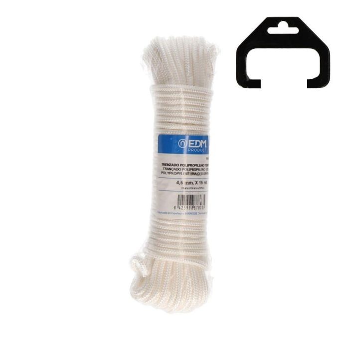 Edm Cuerda Trenzada Polipropileno para Tendedero Blanco, Ø 4,5 mm x 15 m, Resistente 205 kg, Camping y Náutica Edm Cuerda Trenzada Polipropileno para Tendedero Blanco, Ø 4,5 mm x 15 m, Resistente 205 kg, Camping y Náutica