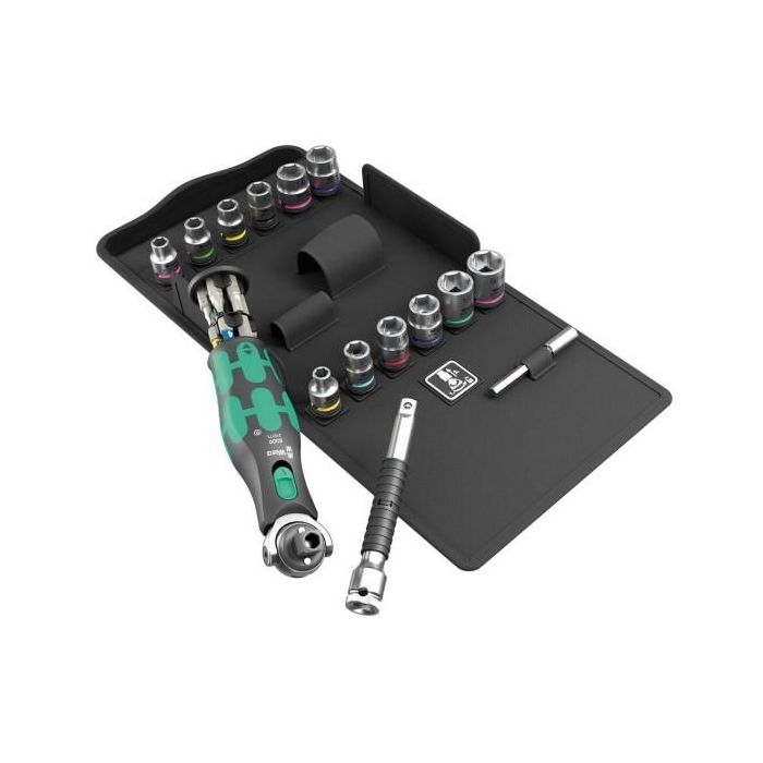 Wera 05004285001 Juego de Enchufes Zyklop Pocket Set 4 Métrico/Imperial 1/4" (8,9,10,12,14,16mm y 1/2,1/4,3/8,5/16,7/16,9/16")