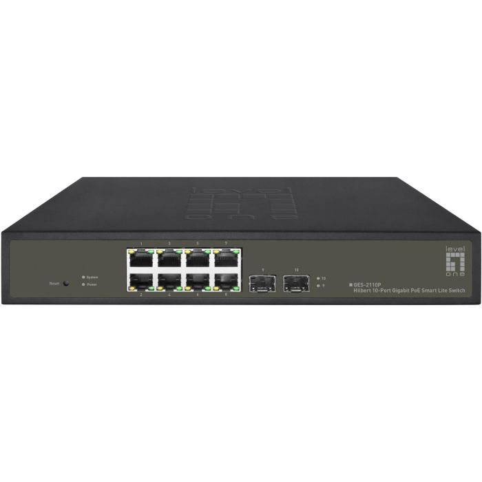 LevelOne GES-2110P Switch gestionado L2 8 puertos Gigabit Ethernet PoE+ 130W 2 SFP Rack 19" sin ventilador