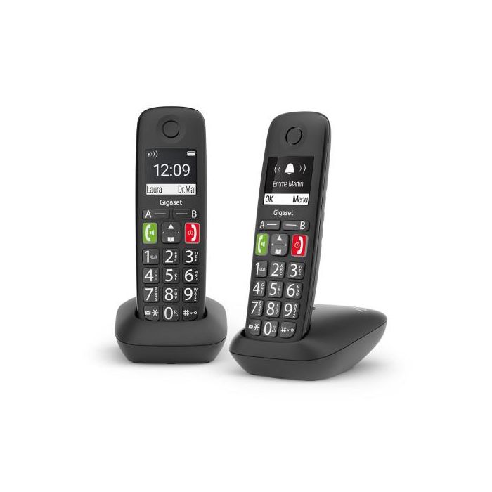 Gigaset E290 Duo Teléfono DECT/analógico con Identificador de llamadas, 2 auriculares, Negro - L36852-H2901-D201 1 Gigaset E290 Duo Teléfono DECT/analógico con Identificador de llamadas, 2 auriculares, Negro - L36852-H2901-D201 1
