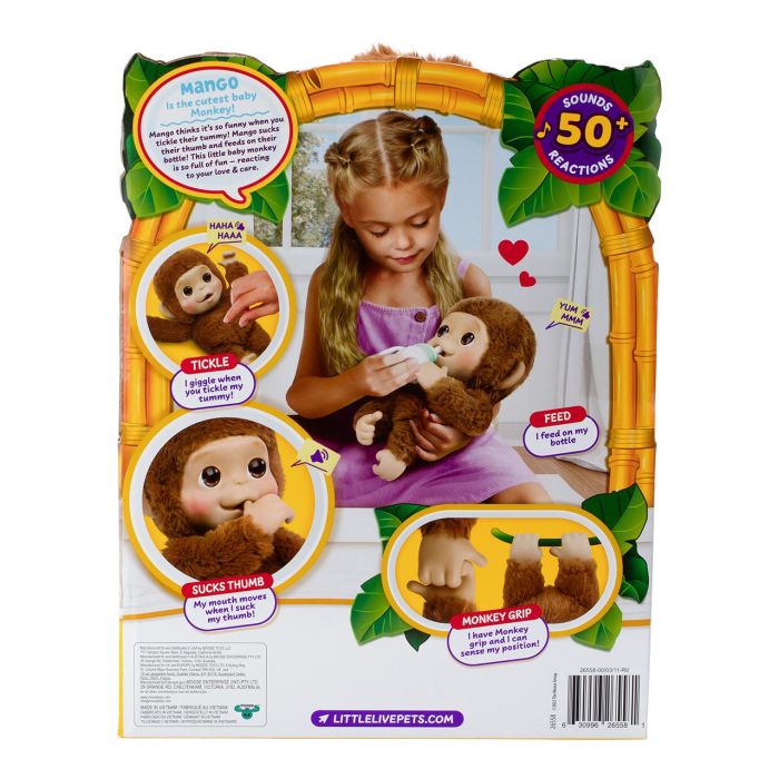 Moose 26558 Little Live Pets My Baby Monkey Interactivo, Reacciona al Tacto con Sonidos, +4 años 6