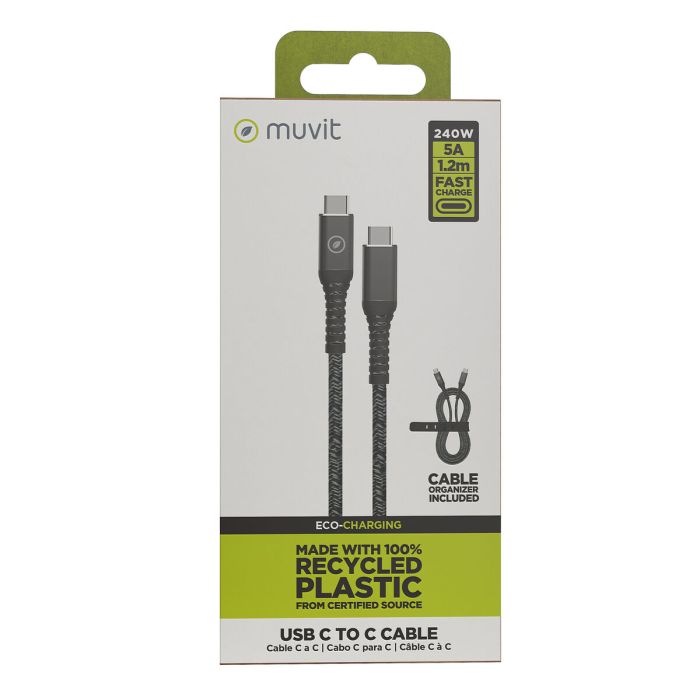 muvit for change cable Tipo C a Tipo C 5A/240W 1.2m resistente negro 2 muvit for change cable Tipo C a Tipo C 5A/240W 1.2m resistente negro 2
