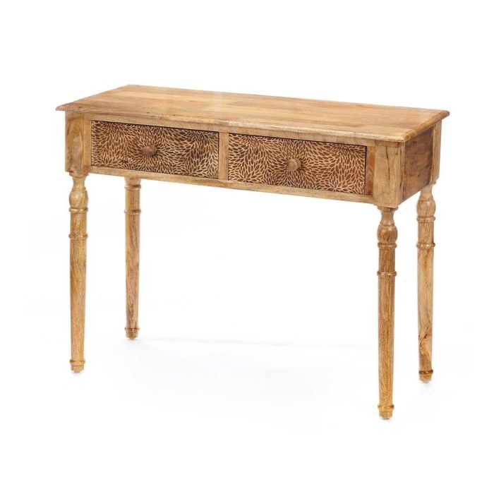 Mesa de Recibidor con 2 Cajones en Madera Mango, Marrón - Giftdecor 98x77x42 cm 1 Mesa de Recibidor con 2 Cajones en Madera Mango, Marrón - Giftdecor 98x77x42 cm 1