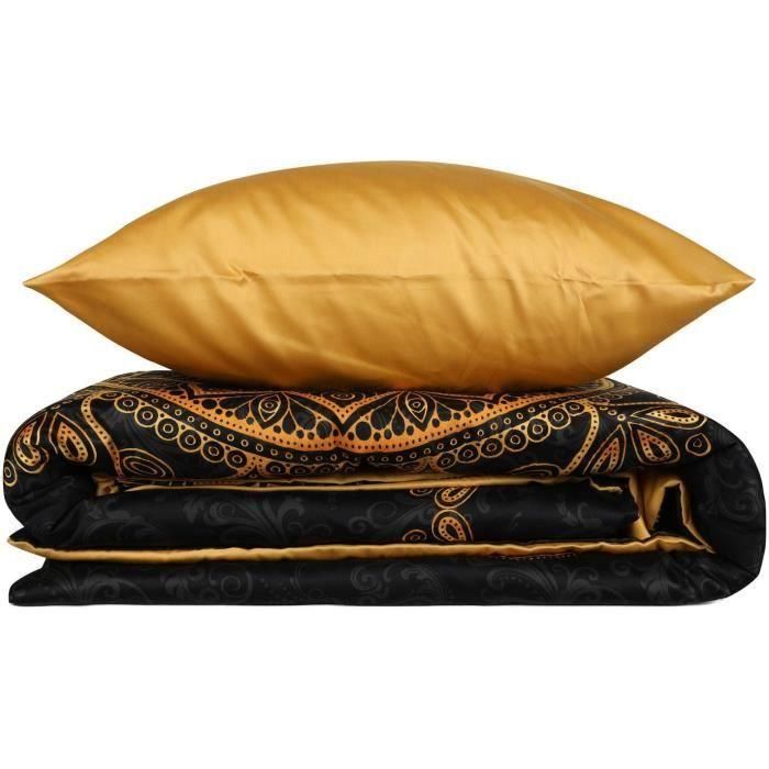 ASI8683342459525 Juego de cama - 1 funda nórdica 220x240 cm + 2 fundas de almohada 60x60 cm - 100% algodón satén - Negro 3