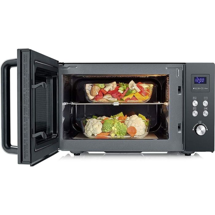 Severin MW 7763 Microondas con Grill de Encimera 25L 900W con Pantalla LED y 1000W de Asador Negro/Plata 2