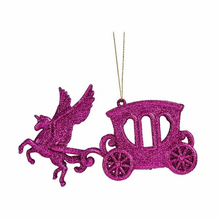 Adorno Navideño Carruaje Mágico Fucsia Plástico Purpurina 15 x 8,5 x 4,5 cm (24 Unidades) 1