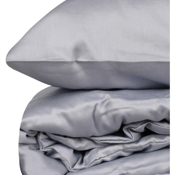 Juego de cama - 1 funda nórdica 220x240 cm + 2 fundas de almohada 60x60 cm - 100% algodón satén - Gris 3 Juego de cama - 1 funda nórdica 220x240 cm + 2 fundas de almohada 60x60 cm - 100% algodón satén - Gris 3