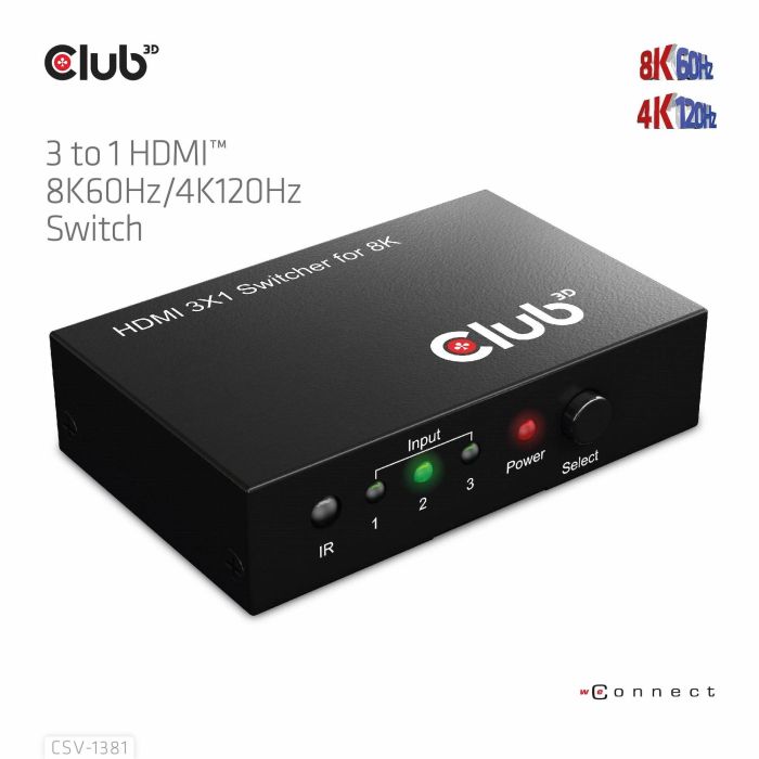 Club3D Switchbox HDMI 3 Entradas a 1 Salida 8K60Hz UHD 1 Club3D Switchbox HDMI 3 Entradas a 1 Salida 8K60Hz UHD 1