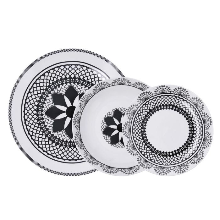 La Bouchée by La Cartuja de Sevilla Vajilla Porcelana Medina 18 Piezas para 6 Personas Blanco y Negro Cerámica Decorada