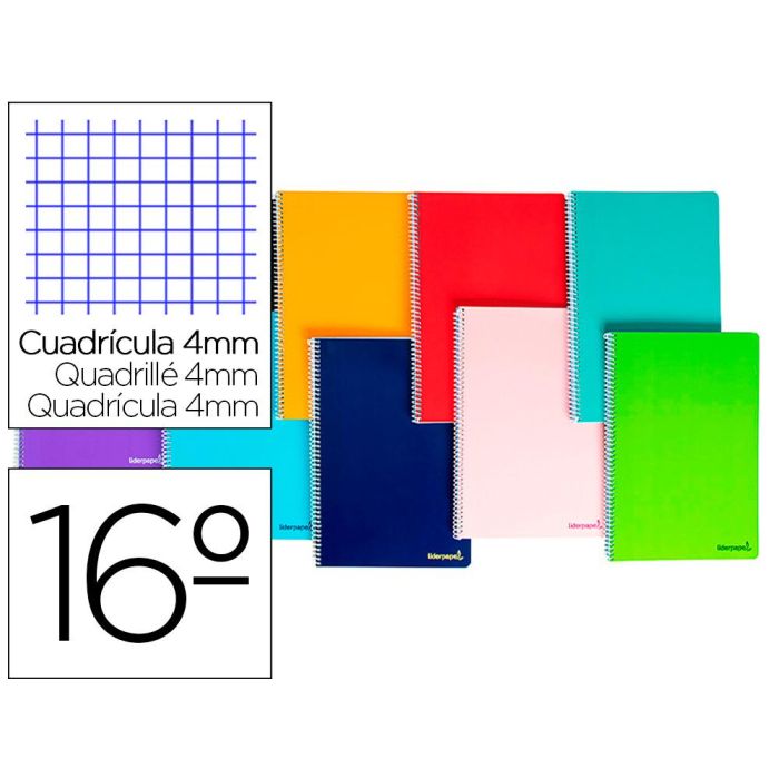 Cuaderno Espiral Liderpapel Bolsillo Dieciseavo Smart Tapa Blanda 80H 60 gr Cuadro 4 mm Colores Surtidos