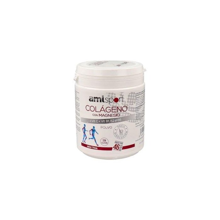 Amlsport Colágeno con Magnesio + Vitamina C + B1 B2 B6 en Polvo Sabor Fresa 350g para Atletas y Recuperación