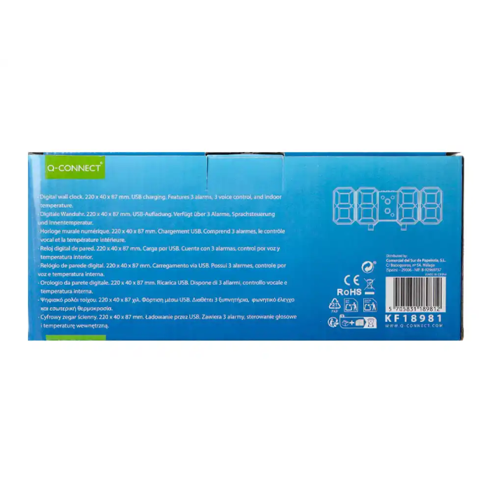 Q-connect Reloj de Pared Digital con Temperatura y 3 Alarmas, Control de Sonido, 220x40x87 mm 7