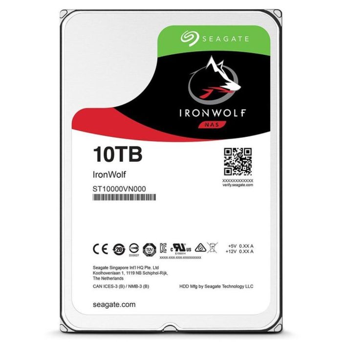Seagate ST10000VN000 Disco Duro Interno HDD Ironwolf 10TB SATA 6 Gb/s 7200 RPM 256MB Cache CMR para NAS 24x7