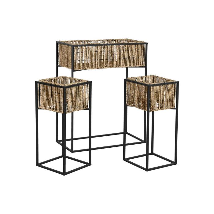 Macetero Balines DKD Home Decor Negro Natural 26.5 x 69 x 53.5 cm Set de 3