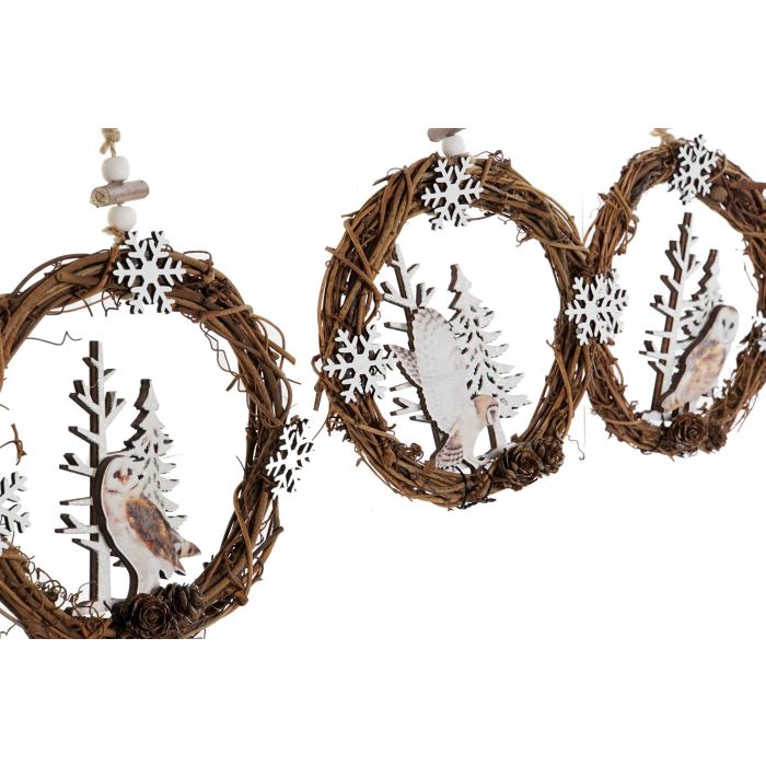 DKD Home Decor Decoracion Colgante Navidad Alpina Natural Blanco Madera 3 x 15 x 30 cm (6 Unidades) 1