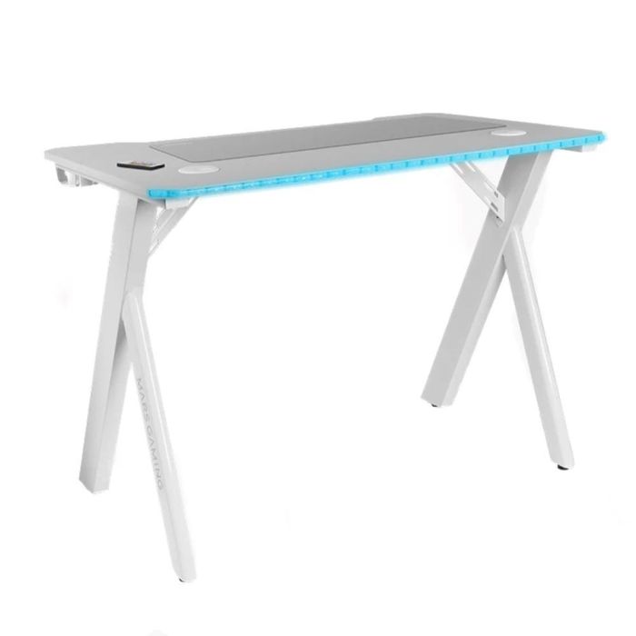 Mars Gaming MGD100RGB Mesa Gaming RGB Alfombrilla XXL Soporte Cascos + Botella 100x60cm Blanco