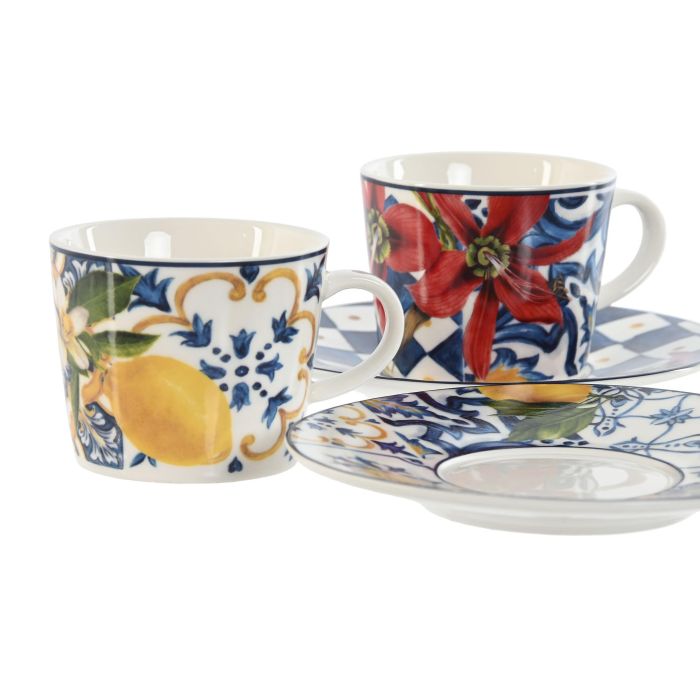 Taza Set Plato Moderno DKD Home Decor Azul Blanco 12.5 x 1.5 x 12.5 cm (6 Unidades) 1