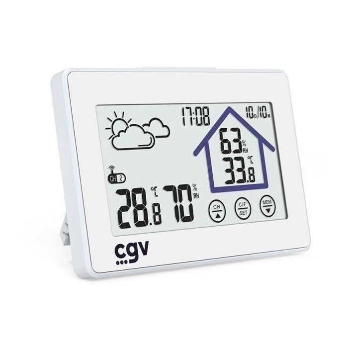 CGV MY METEO-1BM Estación Meteorológica Inalámbrica con Pantalla de Control Táctil, Función de Reloj y Calendario Integrados