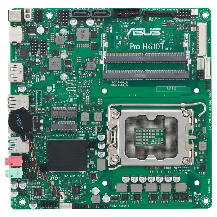ASUS PRO H610T-CSM Placa Base mITX, Socket LGA 1700, para procesadores Intel Core i9/i7/i5/i3, Chipset H610, Memoria DDR5 SO-DIMM hasta 64GB