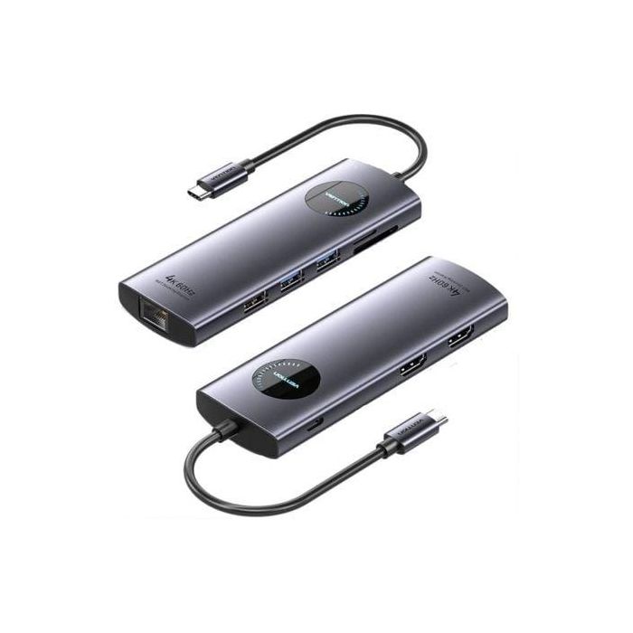 Docking USB Tipo-C Vention TQVHB/ 2xHDMI/ 3xUSB/ 1xRJ45/ 1xLector de Tarjetas/ 1xUSB Tipo-C PD/ Gris