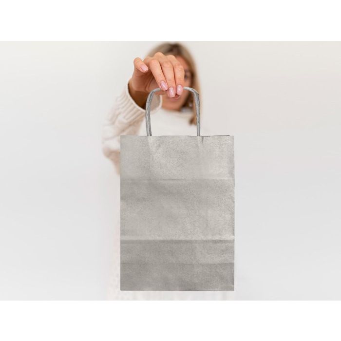 Bolsa Papel Q-Connect Kraft Plata XS Con Asa Retorcida 180x240x80 mm 25 unidades 7