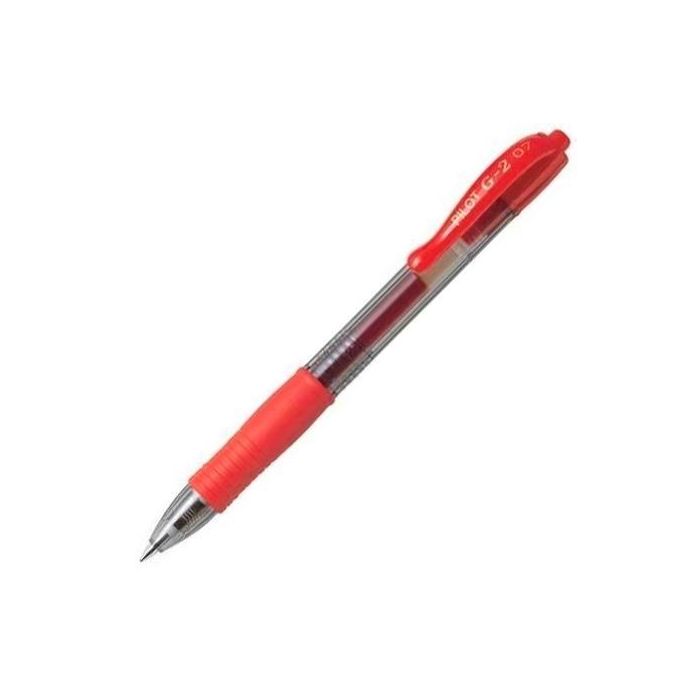 Pilot Bolígrafo de Gel G-2 0.7 mm Retráctil, Tinta Roja, Grip de Caucho, 70% Plástico Reciclado