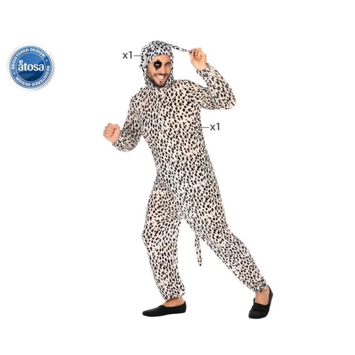 Disfraz Perro Dálmata Hombre Adulto Talla M-L. Incluye Mono y Accesorio para la Cabeza. Poliéster. Multicolor. Carnaval.