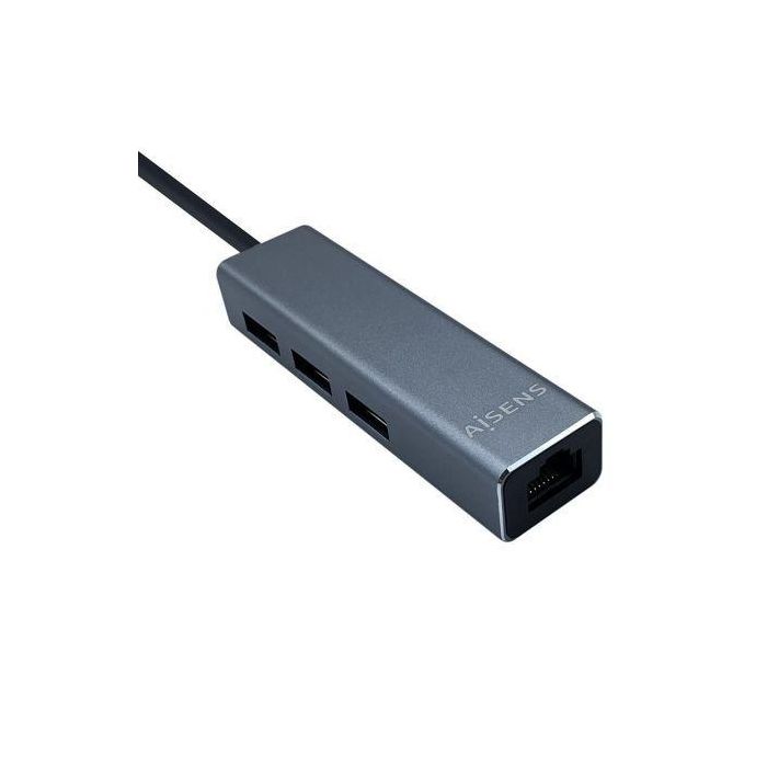 Aisens Conversor USB 3.1 Gen1 USB-C a Ethernet Gigabit 10/100/1000 Mbps + Hub 3x USB 3.0 Gris 15 cm - Compatible con Windows, Mac, Linux Aisens Conversor USB 3.1 Gen1 USB-C a Ethernet Gigabit 10/100/1000 Mbps + Hub 3x USB 3.0 Gris 15 cm - Compatible con Windows, Mac, Linux
