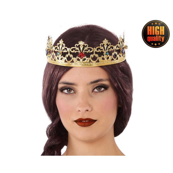 Corona Real Metálica Dorada Texturizada para Rey Adulto - Accesorio Rey Medieval, Corona Nobleza, Accesorio Disfraz Realista para Teatro, Carnaval, Cosplay