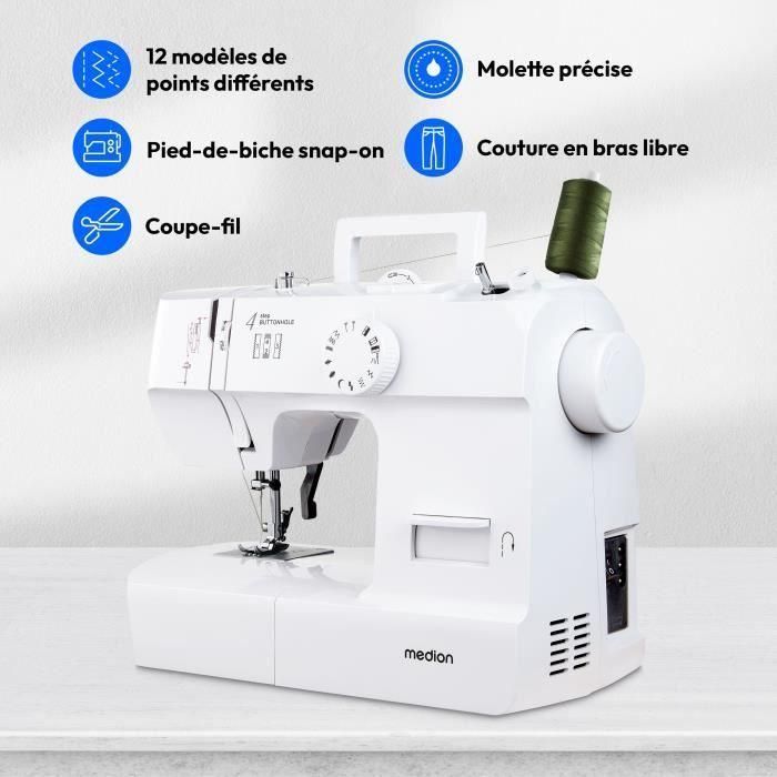Máquina de coser - MEDION - SM 70 - 71W - 12 puntadas - 700 rpm - LED - Blanco 1 Máquina de coser - MEDION - SM 70 - 71W - 12 puntadas - 700 rpm - LED - Blanco 1
