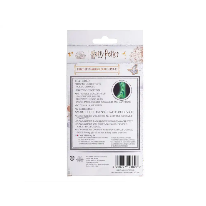 Wondee Cable USB a USB-C Iluminado Harry Potter Patronus 1.2 m para Carga Rápida y Sincronización de Datos