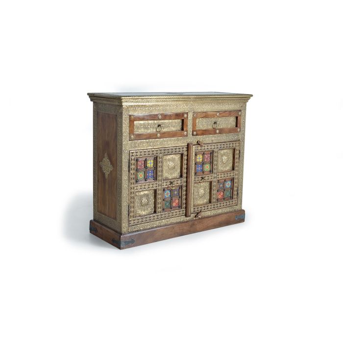 Giner y Colomer Cómoda de Madera de Acacia con Cerámica y Bronce, 90x105x40 cm 1