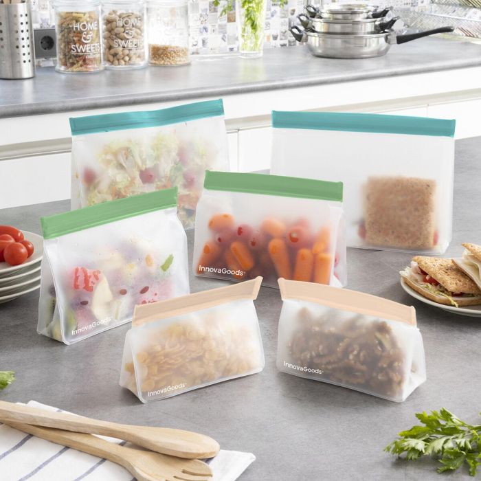 Set de Bolsas Reutilizables Herméticas Zags InnovaGoods 6 Unidades Set de Bolsas Reutilizables Herméticas Zags InnovaGoods 6 Unidades