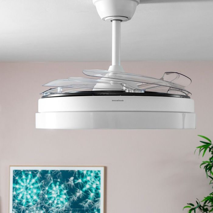 Ventilador de Techo con Luz LED y 4 Aspas Retráctiles Silteez InnovaGoods Plateado 80 W Ø49-104 cm 4 Ventilador de Techo con Luz LED y 4 Aspas Retráctiles Silteez InnovaGoods Plateado 80 W Ø49-104 cm 4