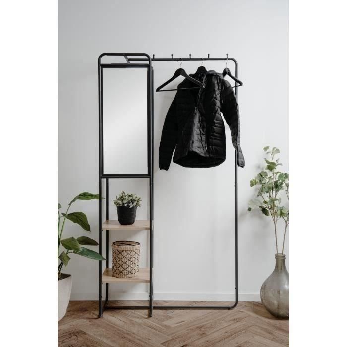 Mueble de Recibidor con Estructura Metálica y 2 Estantes - Espejo - Negro / Roble Artesano - 100x185x37cm - LUTON003747 0 Mueble de Recibidor con Estructura Metálica y 2 Estantes - Espejo - Negro / Roble Artesano - 100x185x37cm - LUTON003747 0