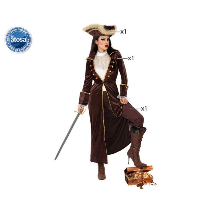 Disfraz de Pirata para Mujer Adulto, Talla XS-S. Color Marrón. Ideal para Fiestas Temáticas, Carnaval o Halloween. Confeccionado en Poliéster. Disfraz de Pirata para Mujer Adulto, Talla XS-S. Color Marrón. Ideal para Fiestas Temáticas, Carnaval o Halloween. Confeccionado en Poliéster.