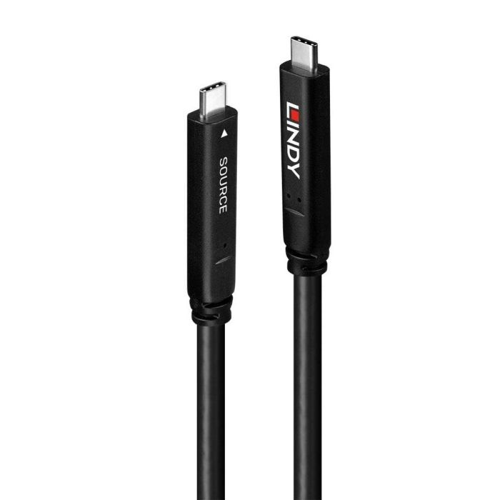 Lindy Cable Híbrido USB 3.2 Gen 1 DP 1.4 Tipo C 10m Fibra Óptica | Video 8K/4K, Datos 5Gbps, Power Delivery 60W