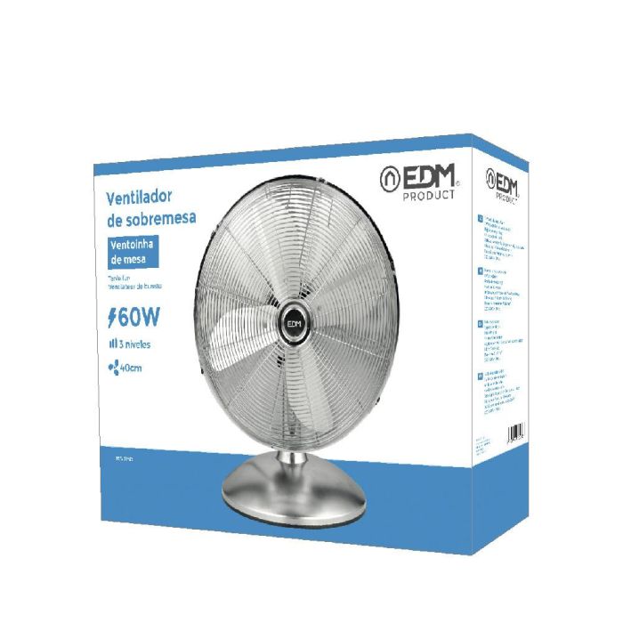 Edm Ventilador de Sobremesa Cromado Ø40 cm 60W 3 Velocidades 2