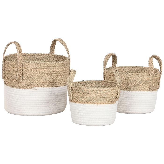 Cesta  DKD Home Decor Crema Natural 28 x 32 x 28 cm Set de 3 (2 Unidades) 3 Cesta  DKD Home Decor Crema Natural 28 x 32 x 28 cm Set de 3 (2 Unidades) 3