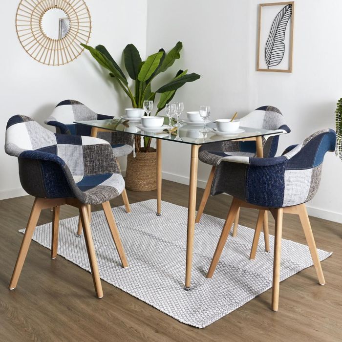 Home Deco Factory Silla Butaca Patchwork Azul-Gris, Patas de Madera, Asiento de Tela, Soporta 110 kg 6