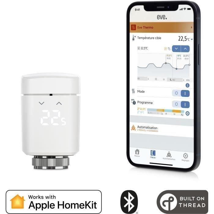 Eve OB02924 Válvula de radiador inteligente Thermo con Programas autónomos, compatible con Apple HomeKit y Bluetooth Thread 1